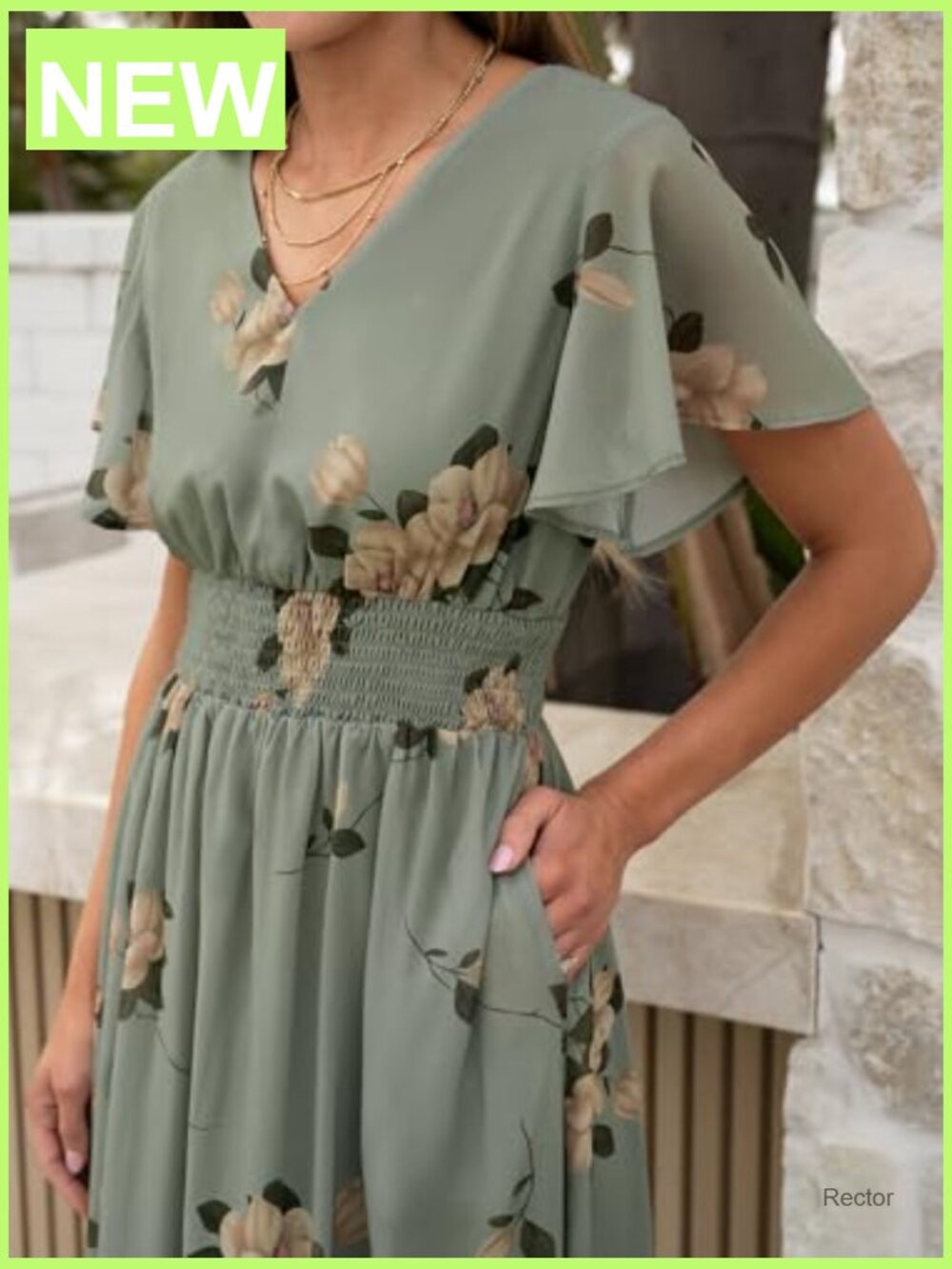 Womens Floral Maxi Dress V Neck Short Sleeve Casual Beach Wedding Guest Long - Picture 6 of 7